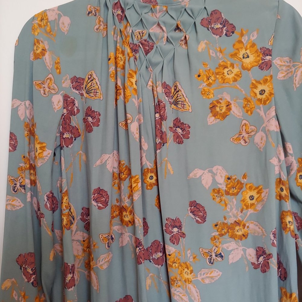 Free People oversized boho flowy top Size XS seafoam with pink & orange floral - Picture 9 of 14